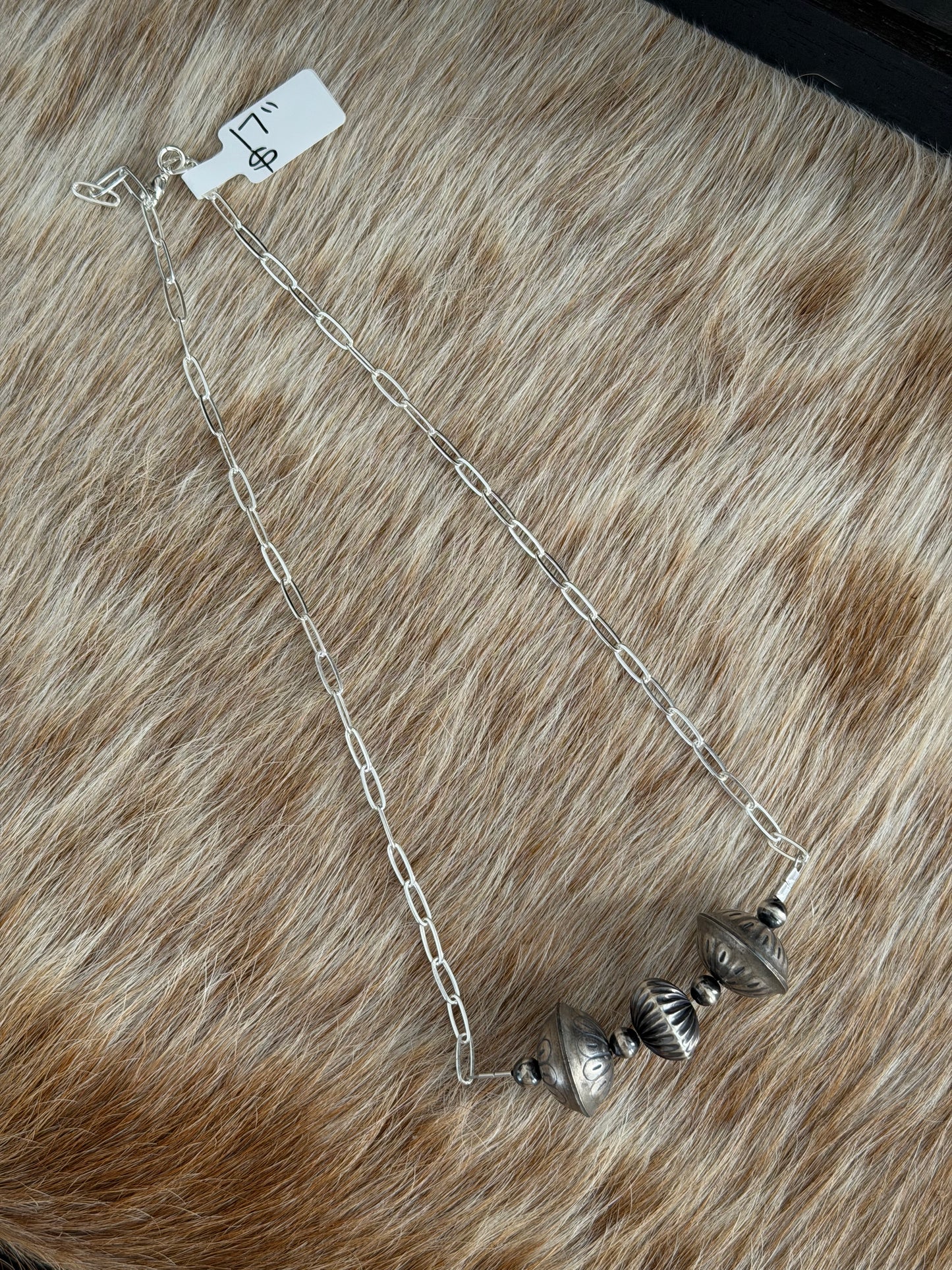 17" Saucer Pearl Chain Bar Necklace