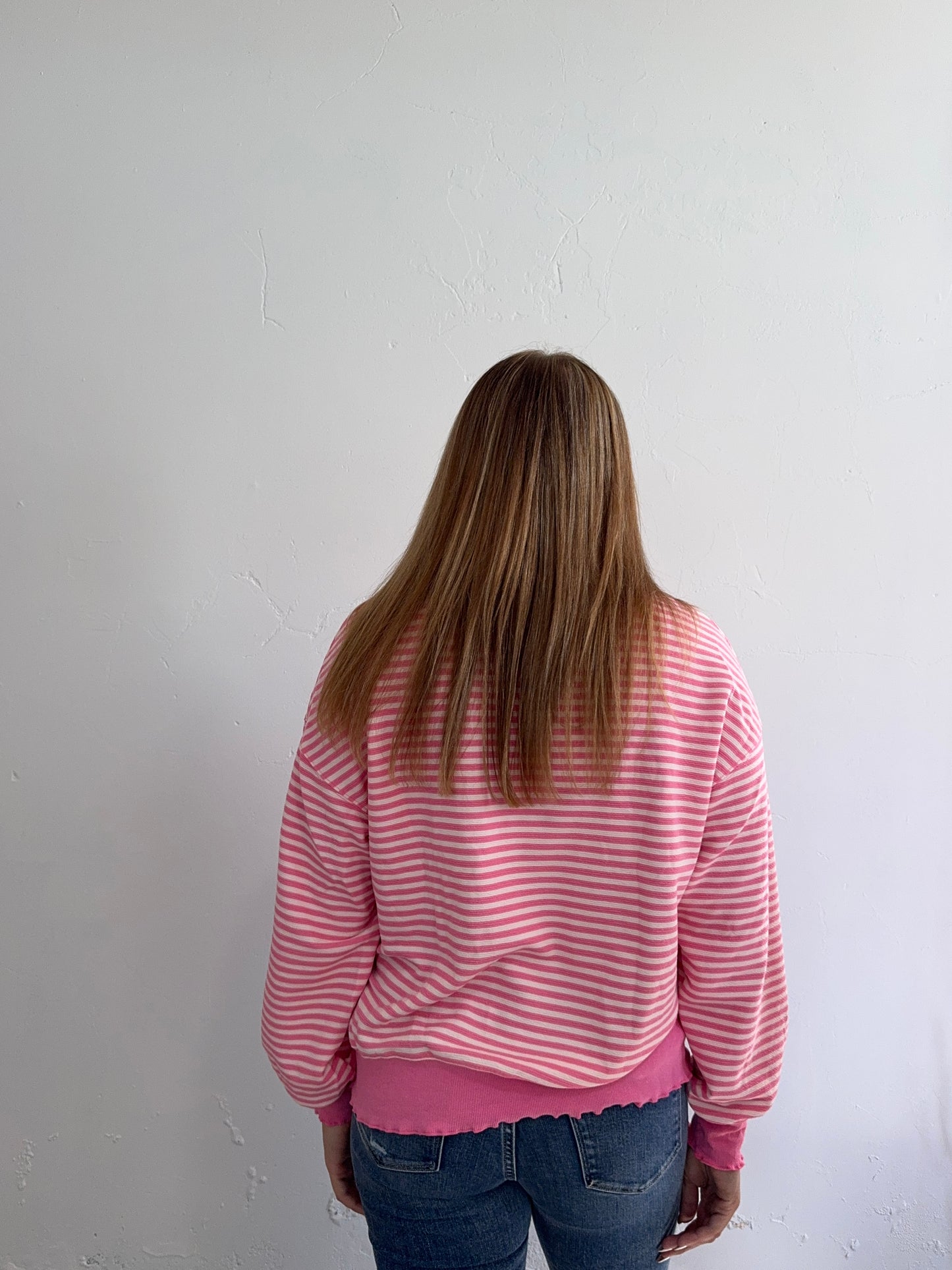 Pink Striped Crewneck Sweatshirt