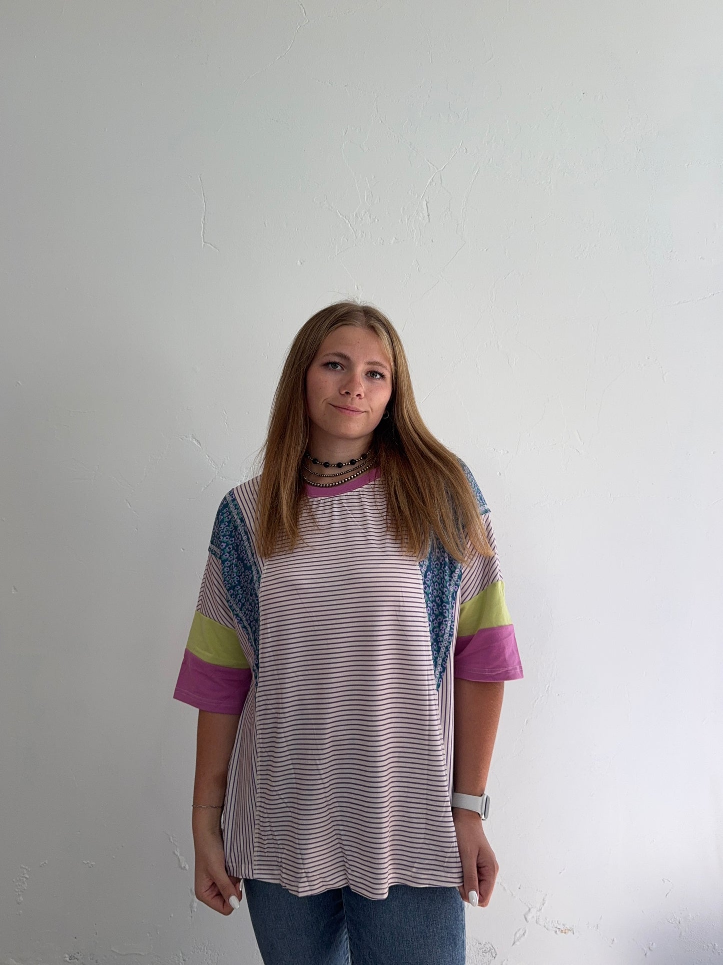 Purple Striped Multicolored Tee