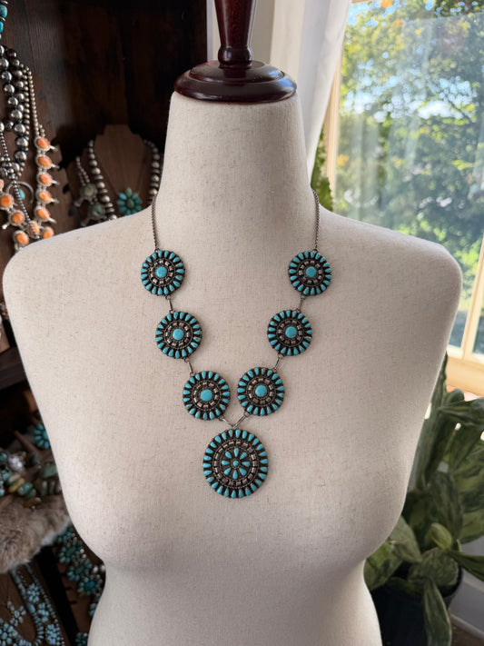 "Vintage" Needlepoint Turquoise Statement Necklace