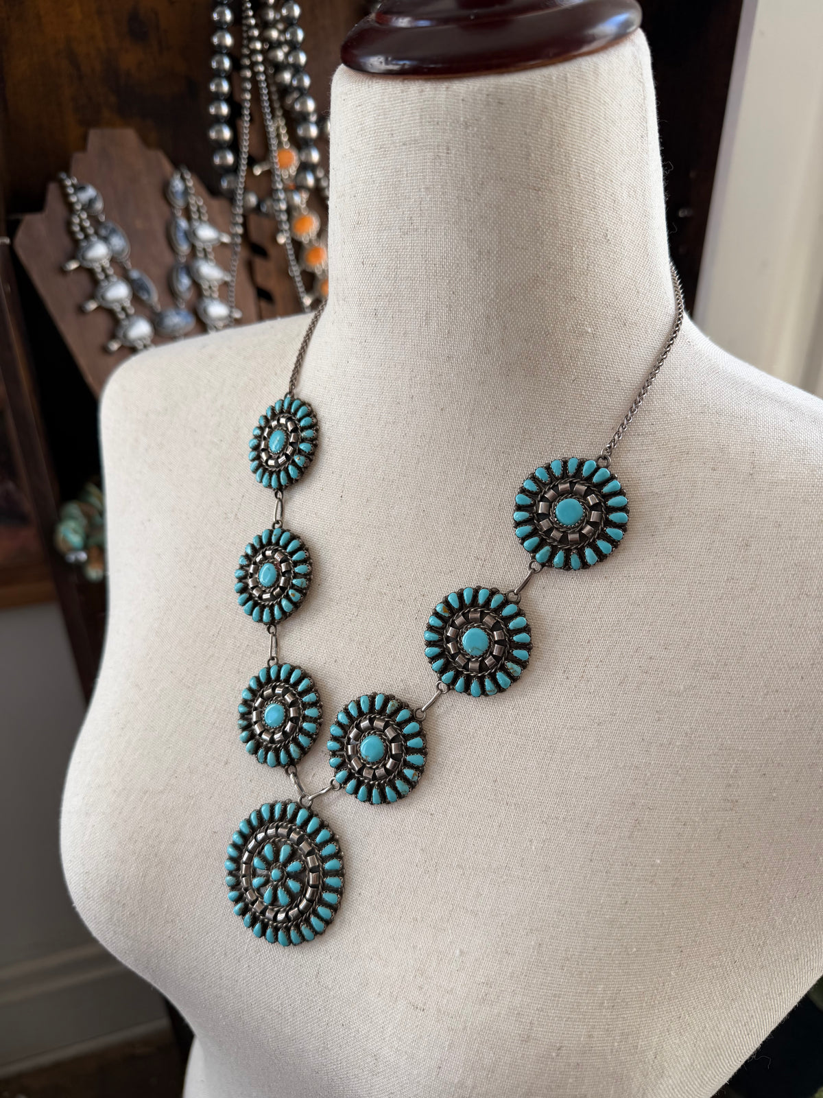 "Vintage" Needlepoint Turquoise Statement Necklace