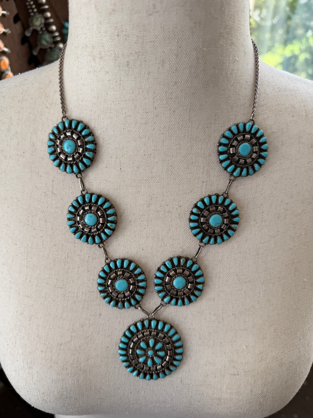 "Vintage" Needlepoint Turquoise Statement Necklace