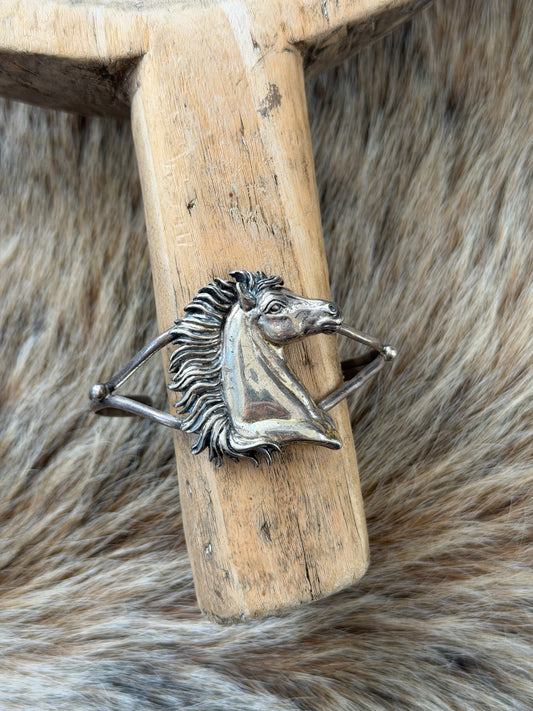 Vintage Sterling Silver Horse Cuff Bracelet
