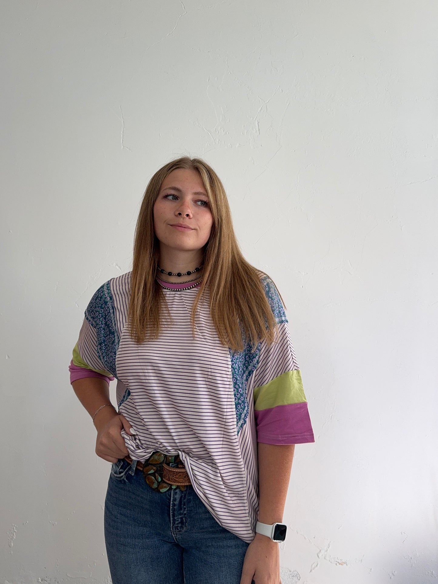 Purple Striped Multicolored Tee