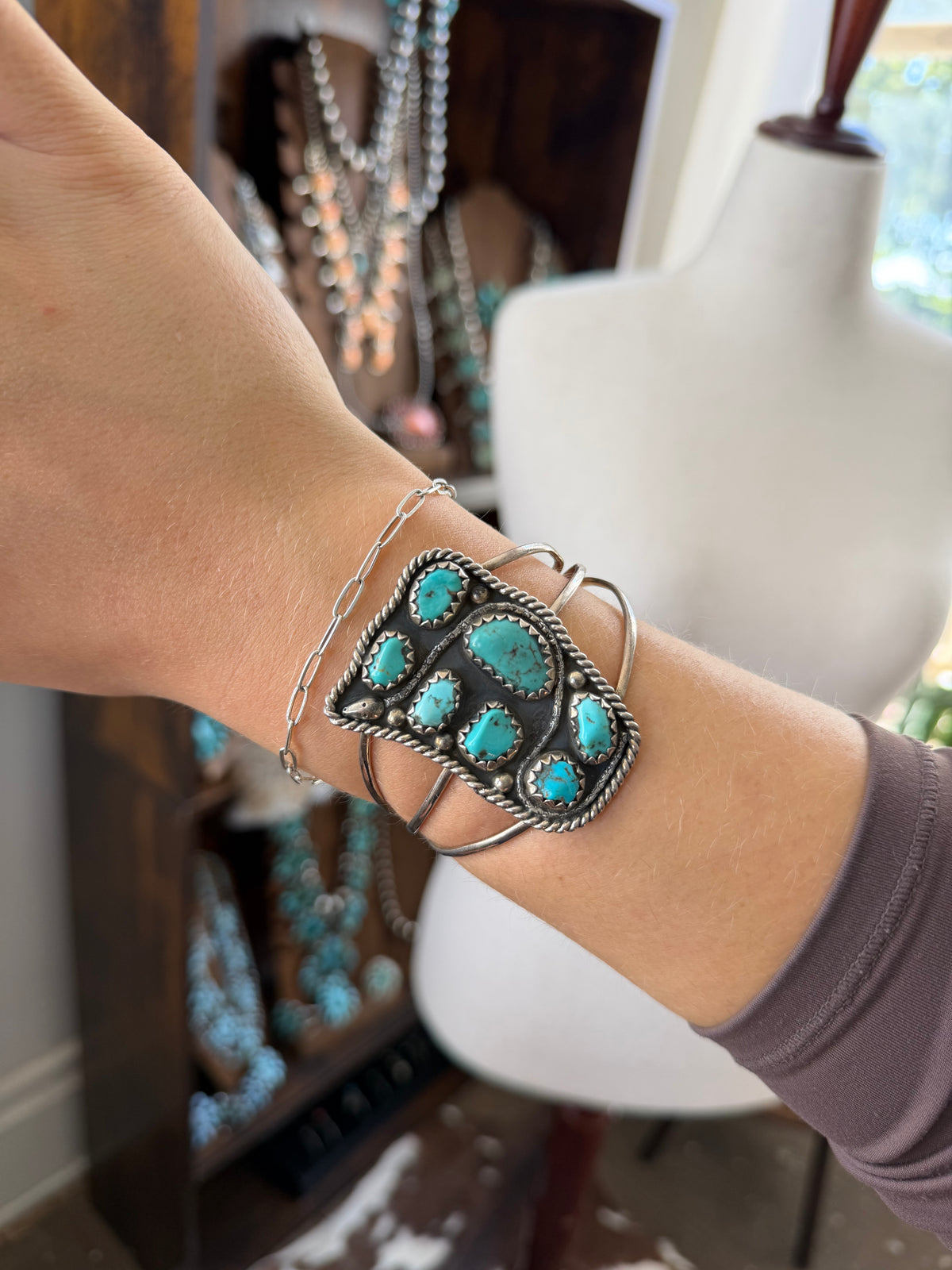 Vintage Turquoise Snake Design Cuff Bracelet