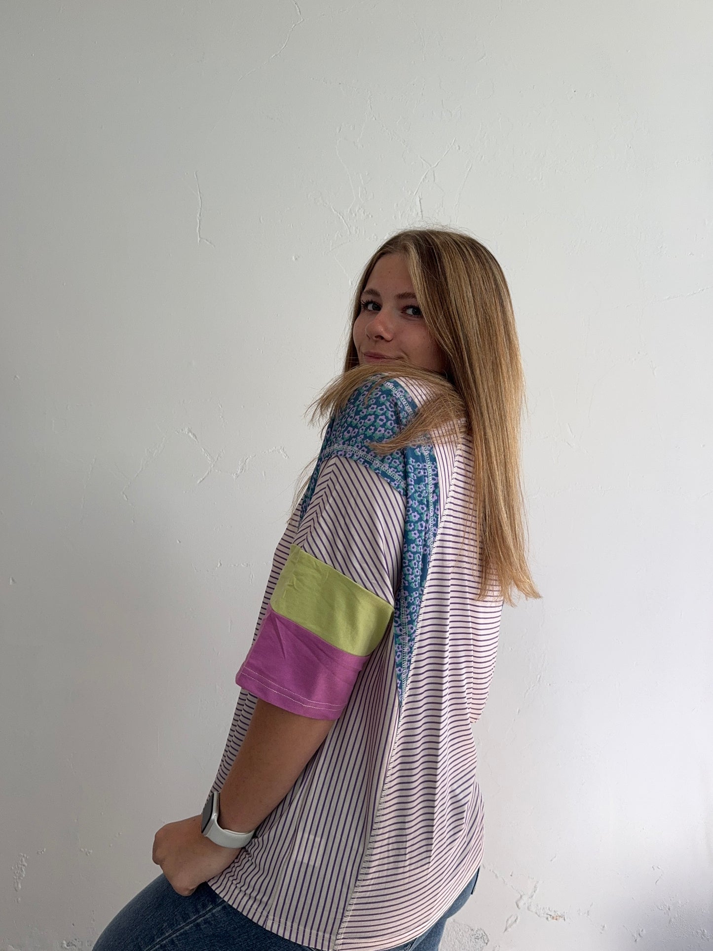 Purple Striped Multicolored Tee