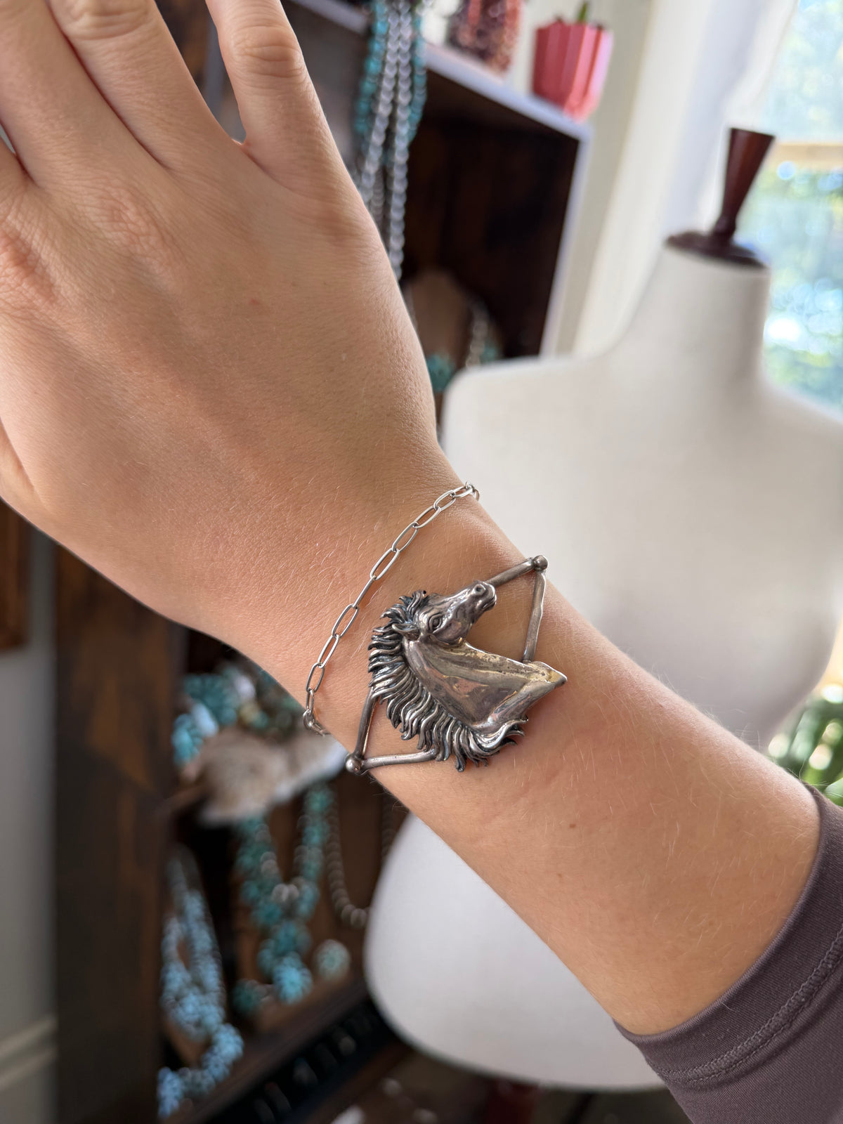 Vintage Sterling Silver Horse Cuff Bracelet