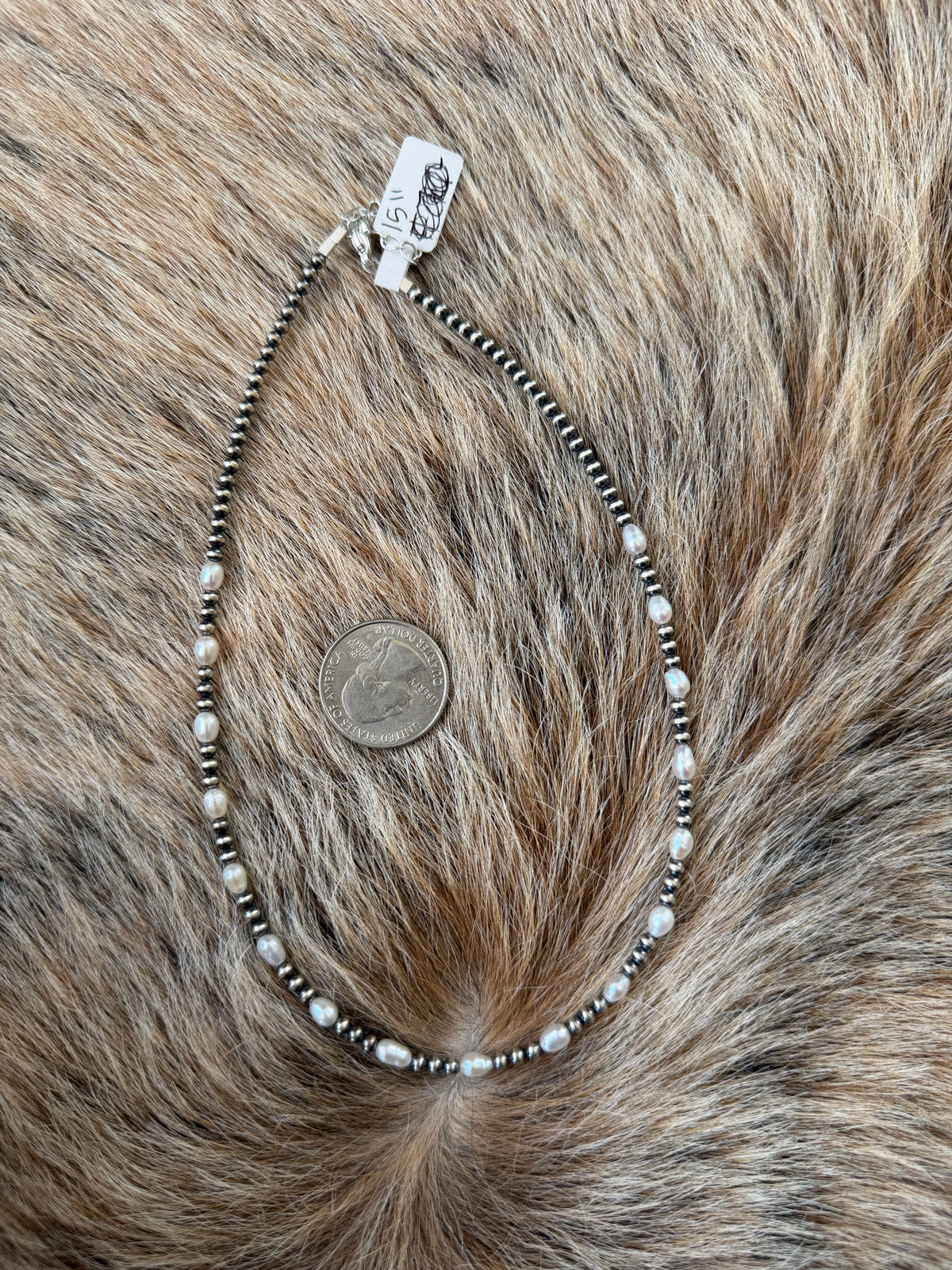 15" 3mm Sterling Pearl and Freshwater Pearl Necklace