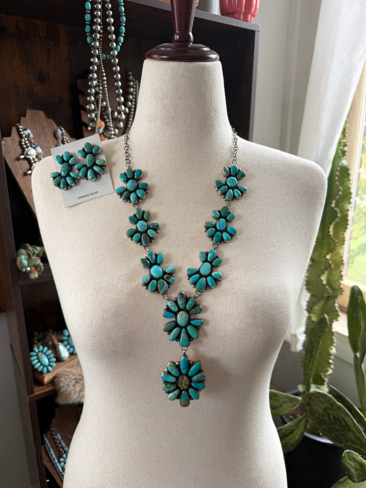 Mixed Turquoise Cluster Necklace and Earrings Set