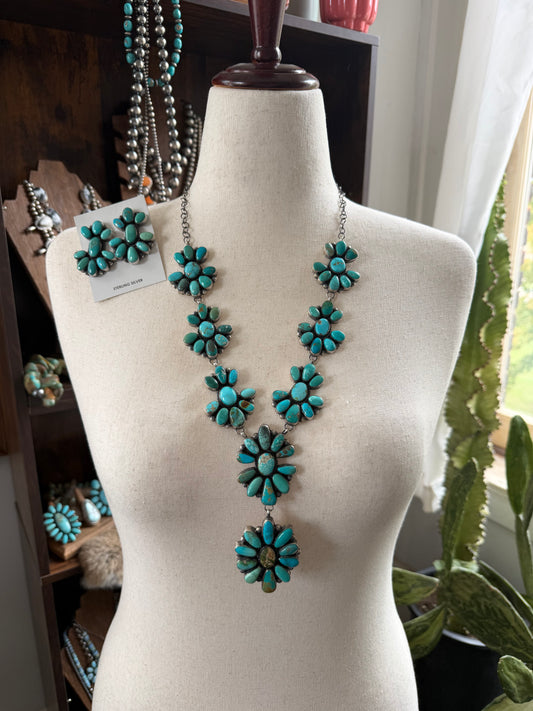 Mixed Turquoise Cluster Necklace and Earrings Set