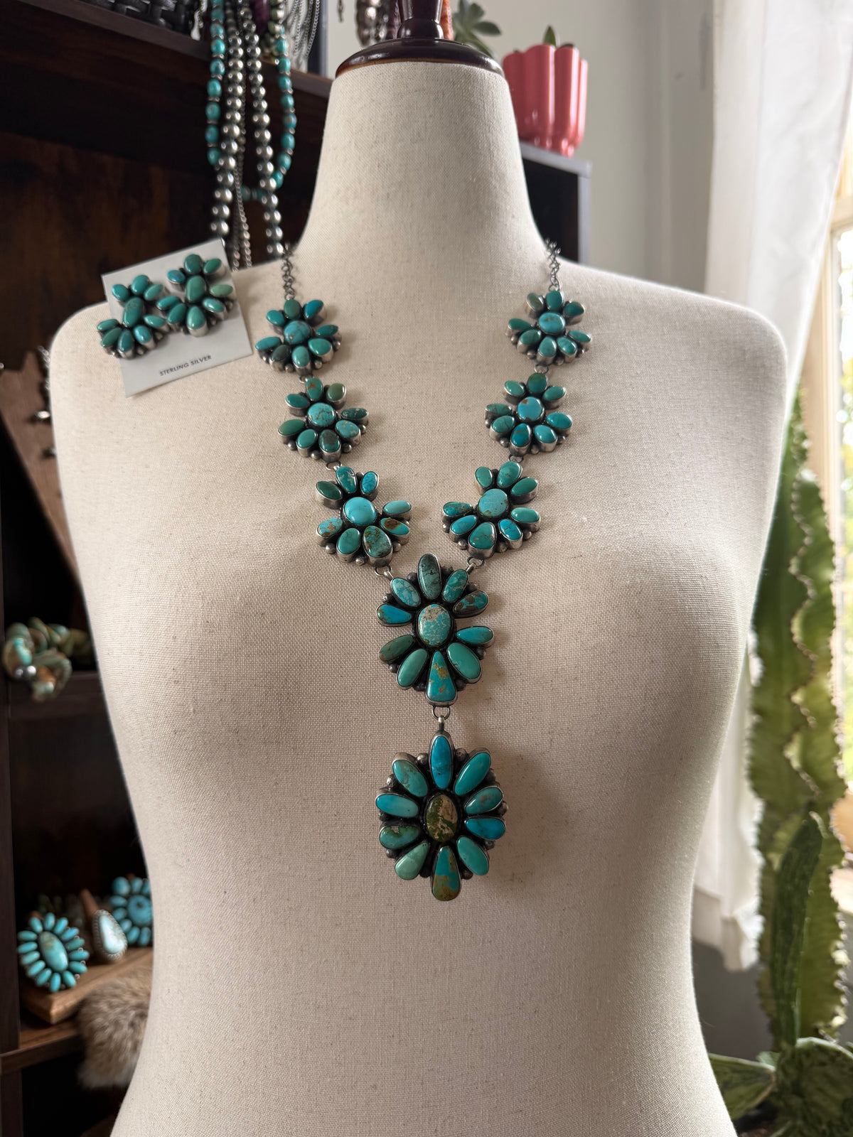 Mixed Turquoise Cluster Necklace and Earrings Set