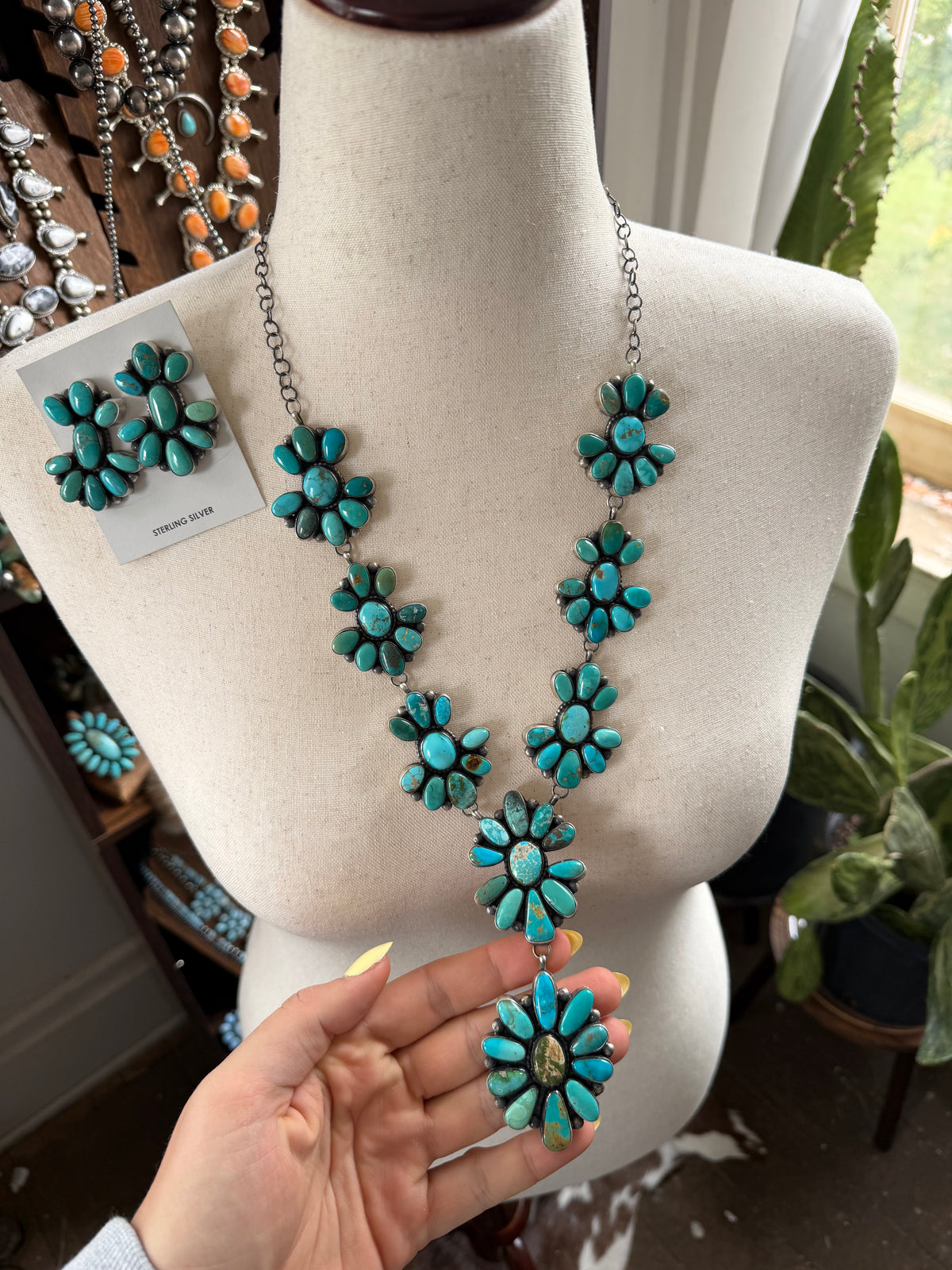 Mixed Turquoise Cluster Necklace and Earrings Set