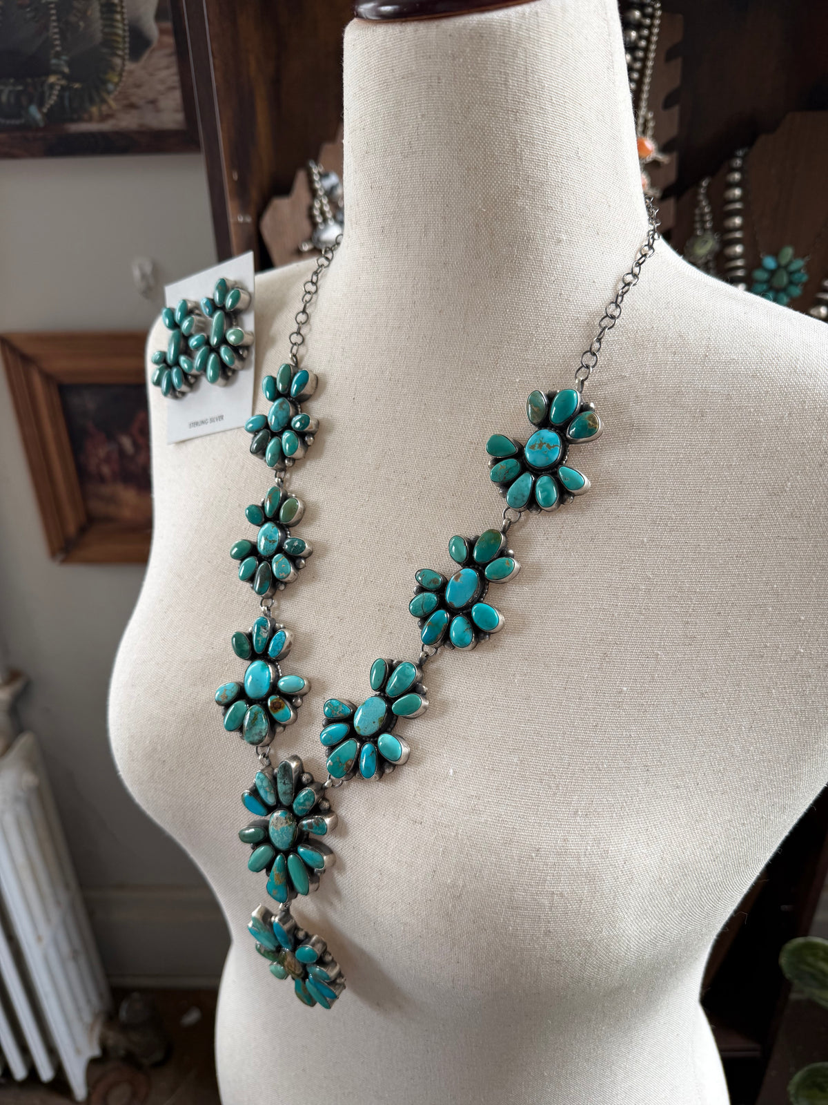 Mixed Turquoise Cluster Necklace and Earrings Set