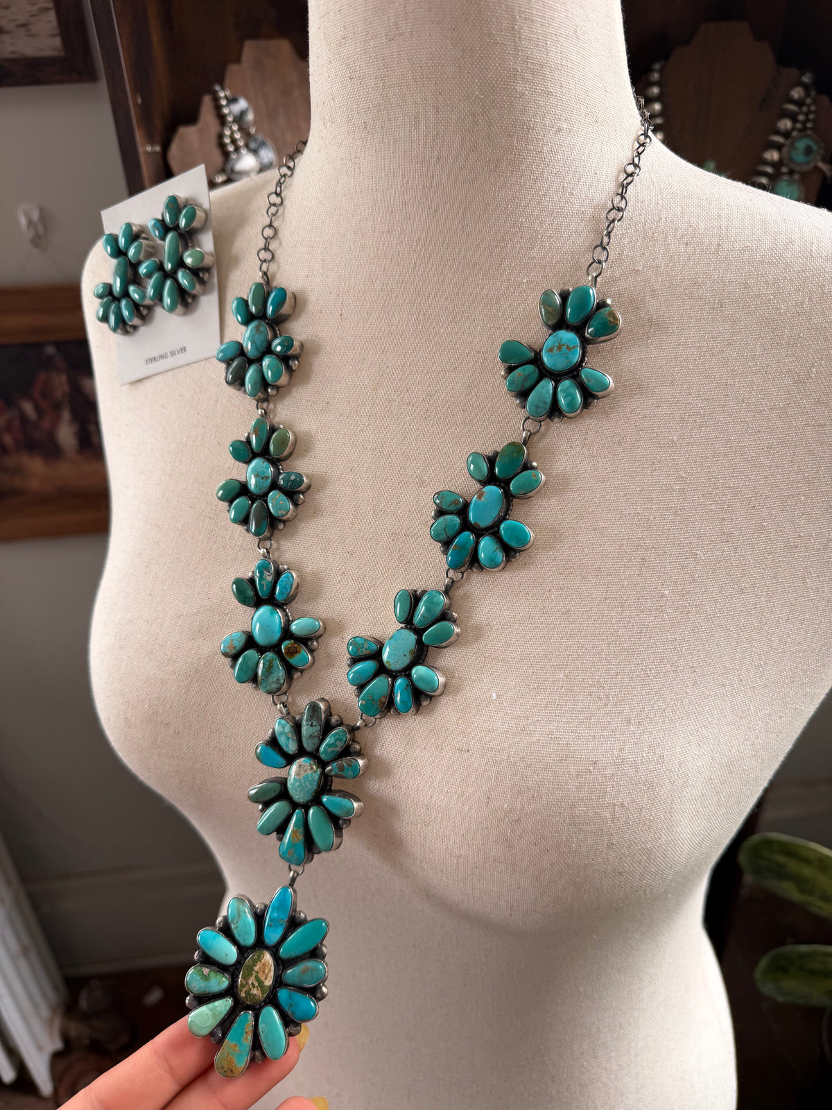 Mixed Turquoise Cluster Necklace and Earrings Set