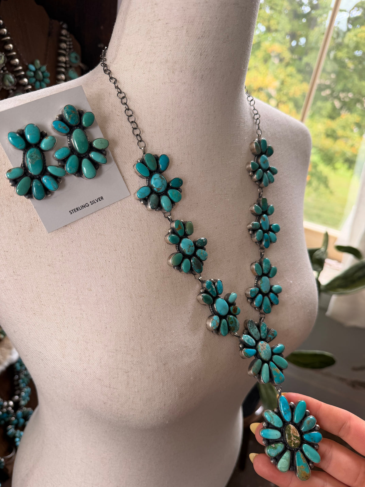 Mixed Turquoise Cluster Necklace and Earrings Set