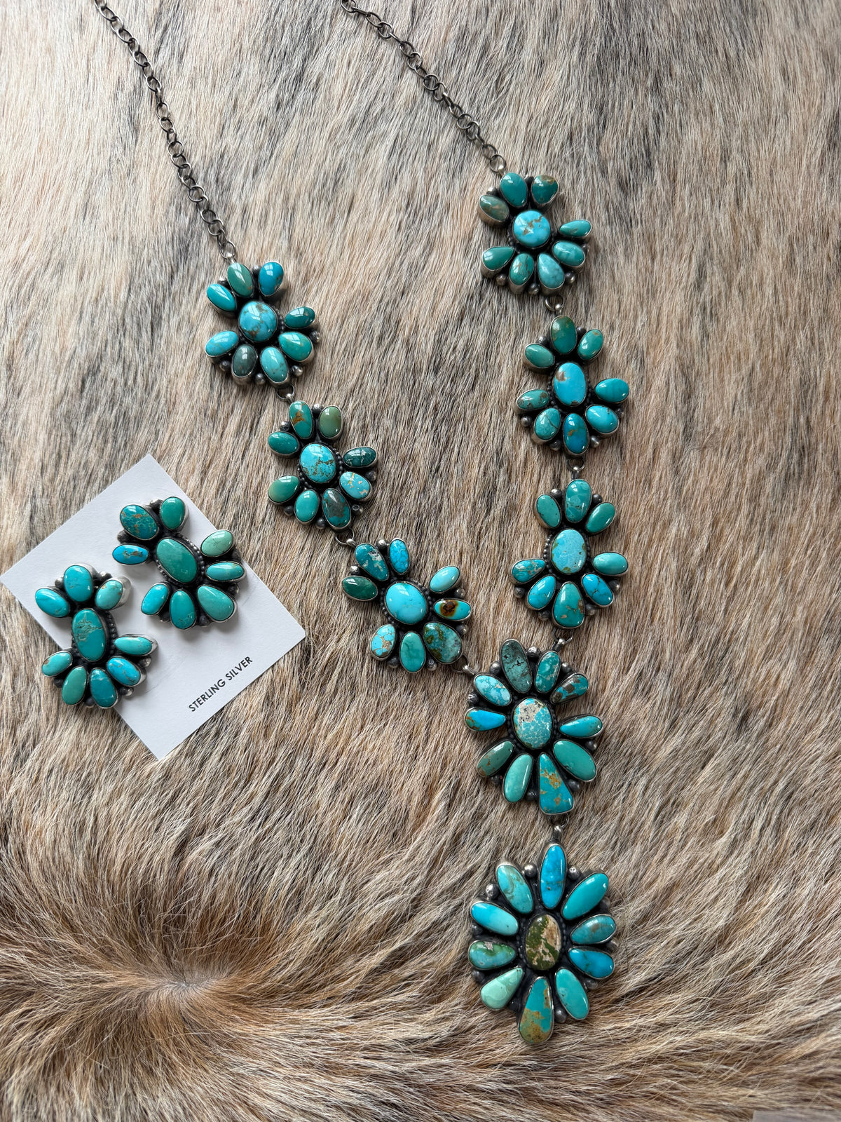 Mixed Turquoise Cluster Necklace and Earrings Set