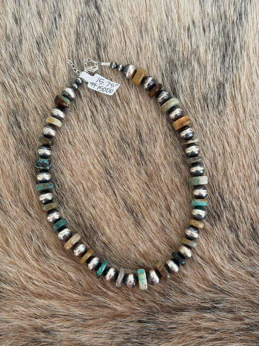 15.75" Turquoise Necklace w/ 10mm Pearls