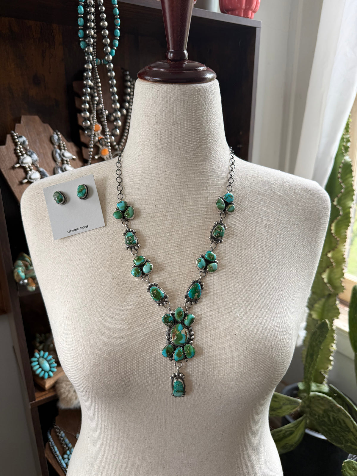 Sonoran Gold Turquoise Cluster Necklace and Earrings Set