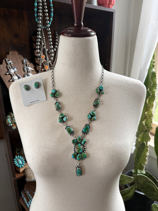 Sonoran Gold Turquoise Cluster Necklace and Earrings Set
