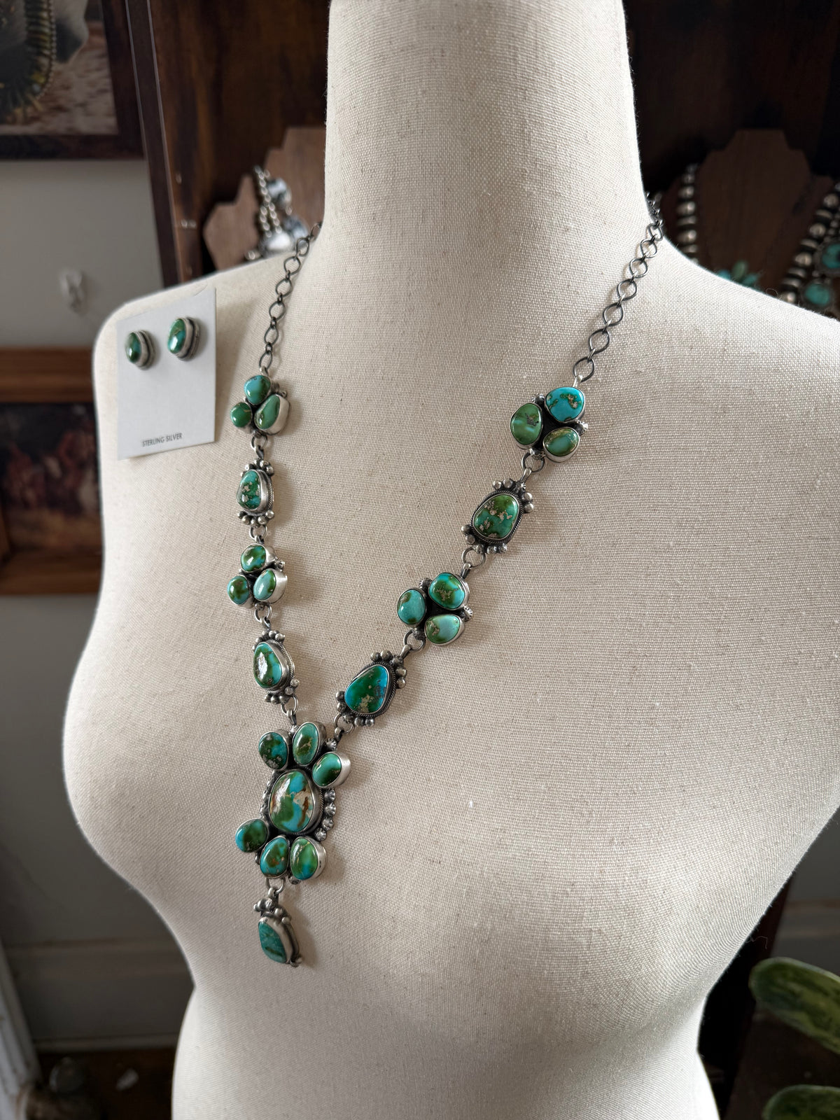 Sonoran Gold Turquoise Cluster Necklace and Earrings Set