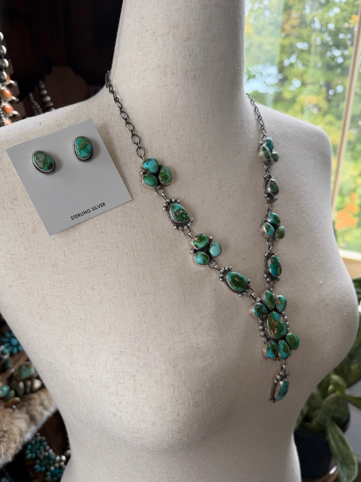 Sonoran Gold Turquoise Cluster Necklace and Earrings Set
