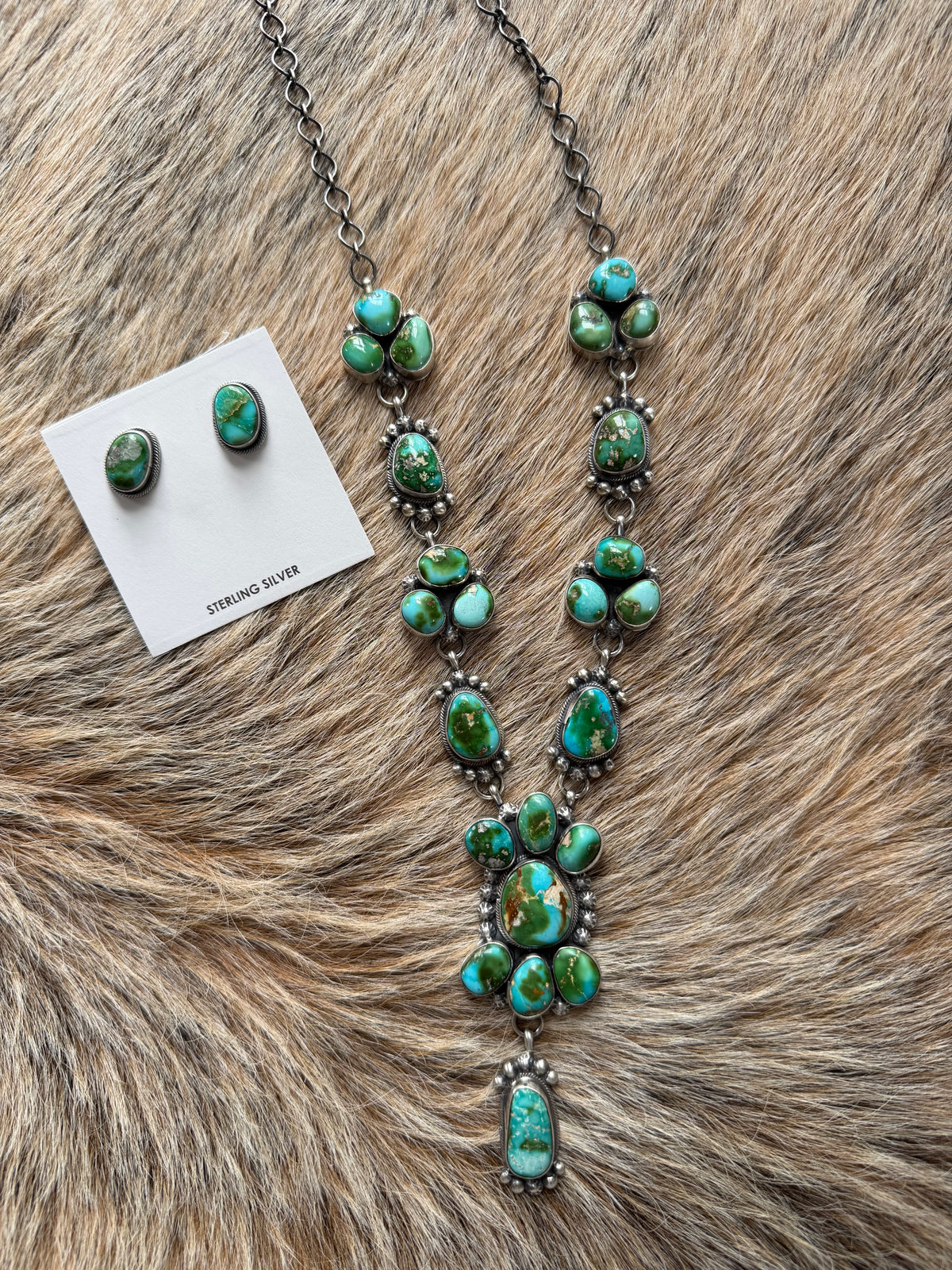 Sonoran Gold Turquoise Cluster Necklace and Earrings Set