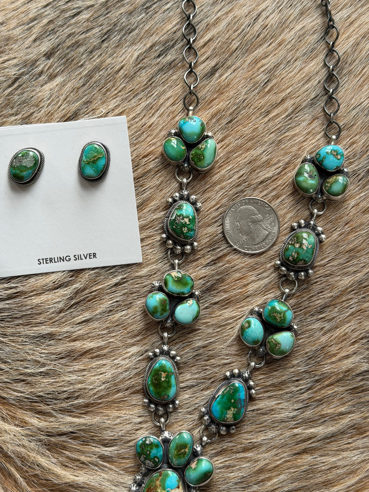 Sonoran Gold Turquoise Cluster Necklace and Earrings Set