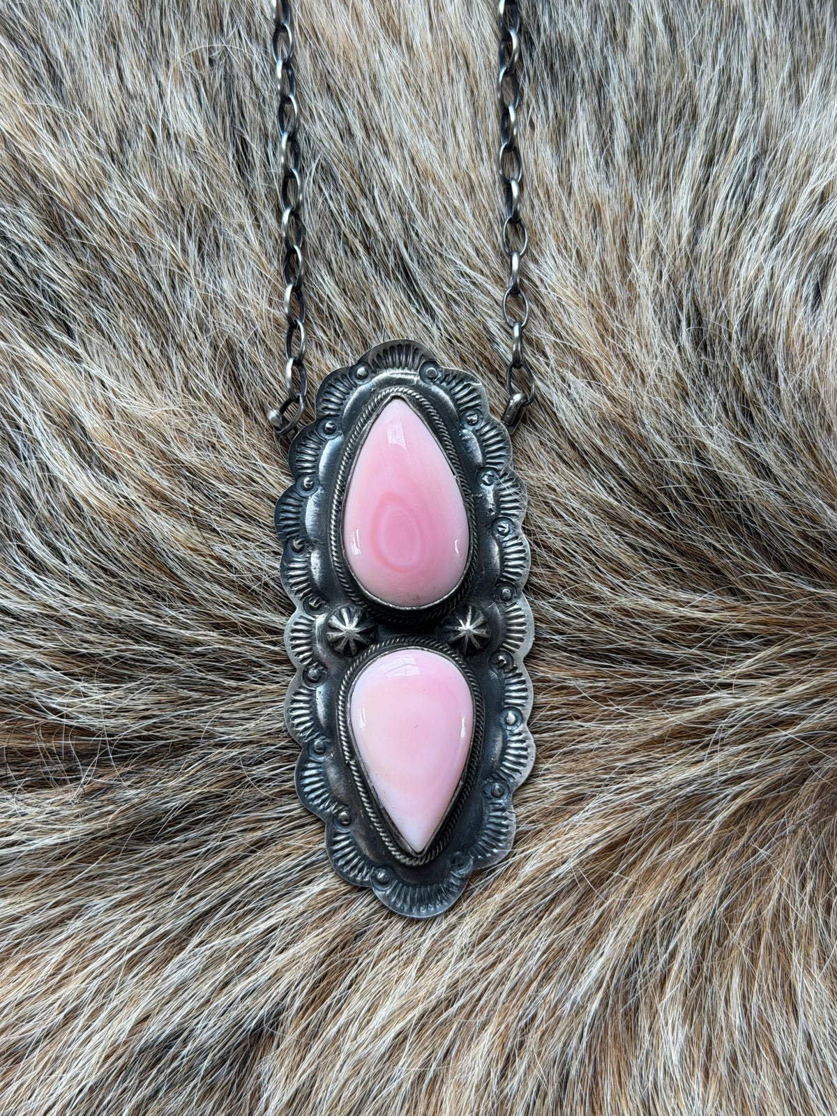 Pink Conch Two Stone Necklace