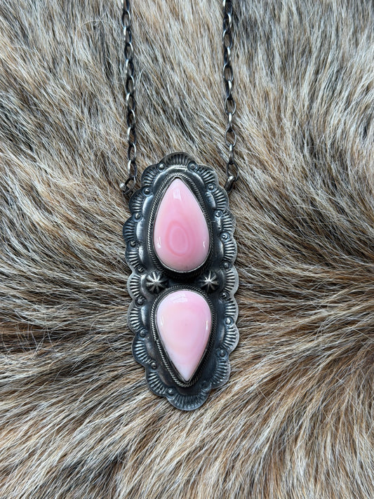Pink Conch Two Stone Necklace