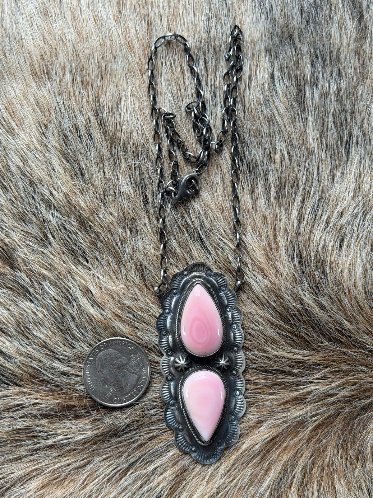 Pink Conch Two Stone Necklace