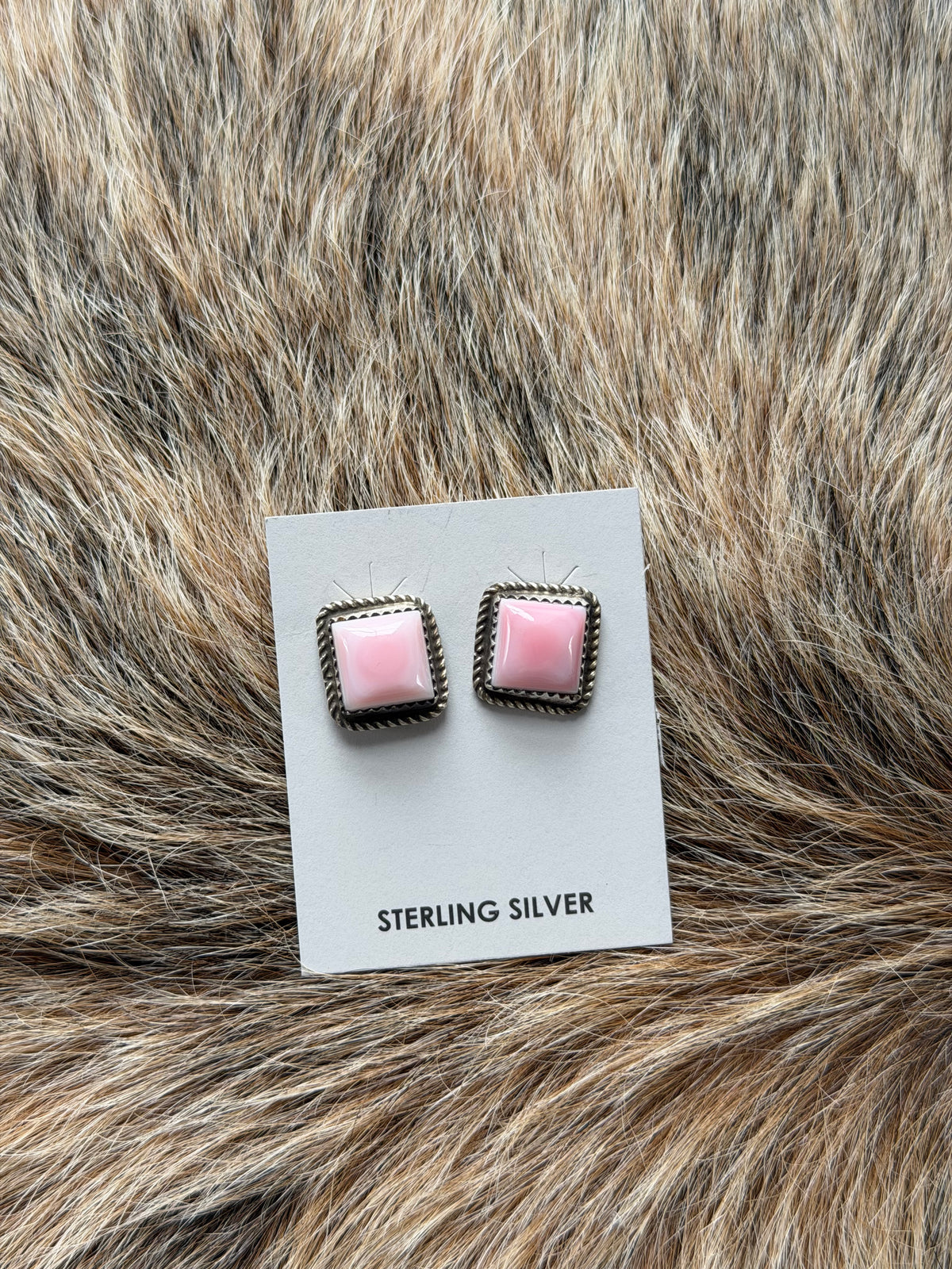 Pink Conch Square Stud Earrings