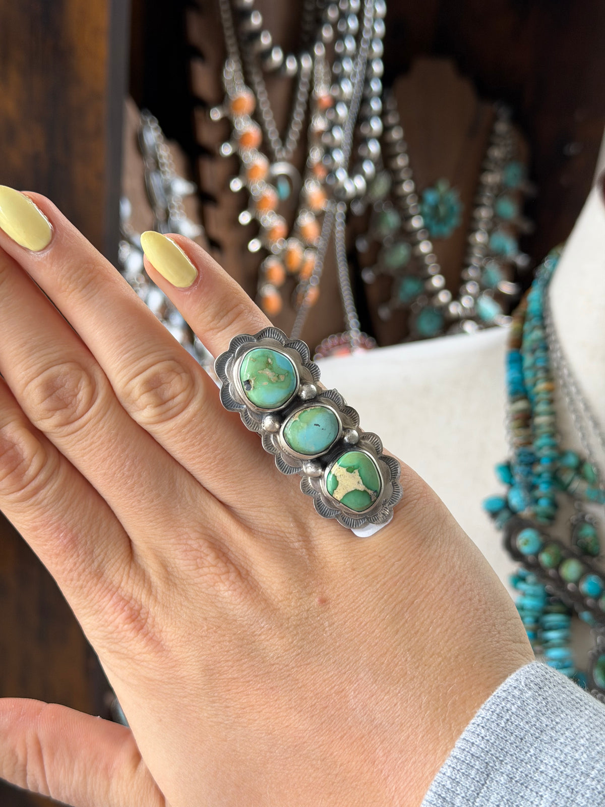 Adjustable Size 6-11 Sonoran Gold Turquoise Cluster Ring
