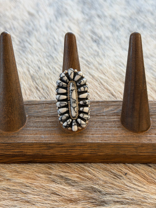 Size 10 White Buffalo Cluster Ring