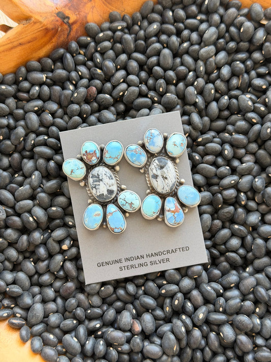 Golden Hills Turquoise and White Buffalo Cluster Earrings