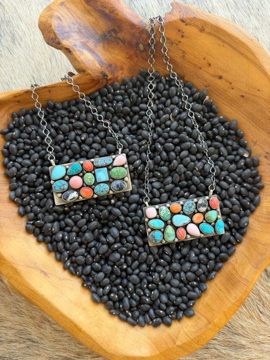Multicolor Cluster Bar Necklace