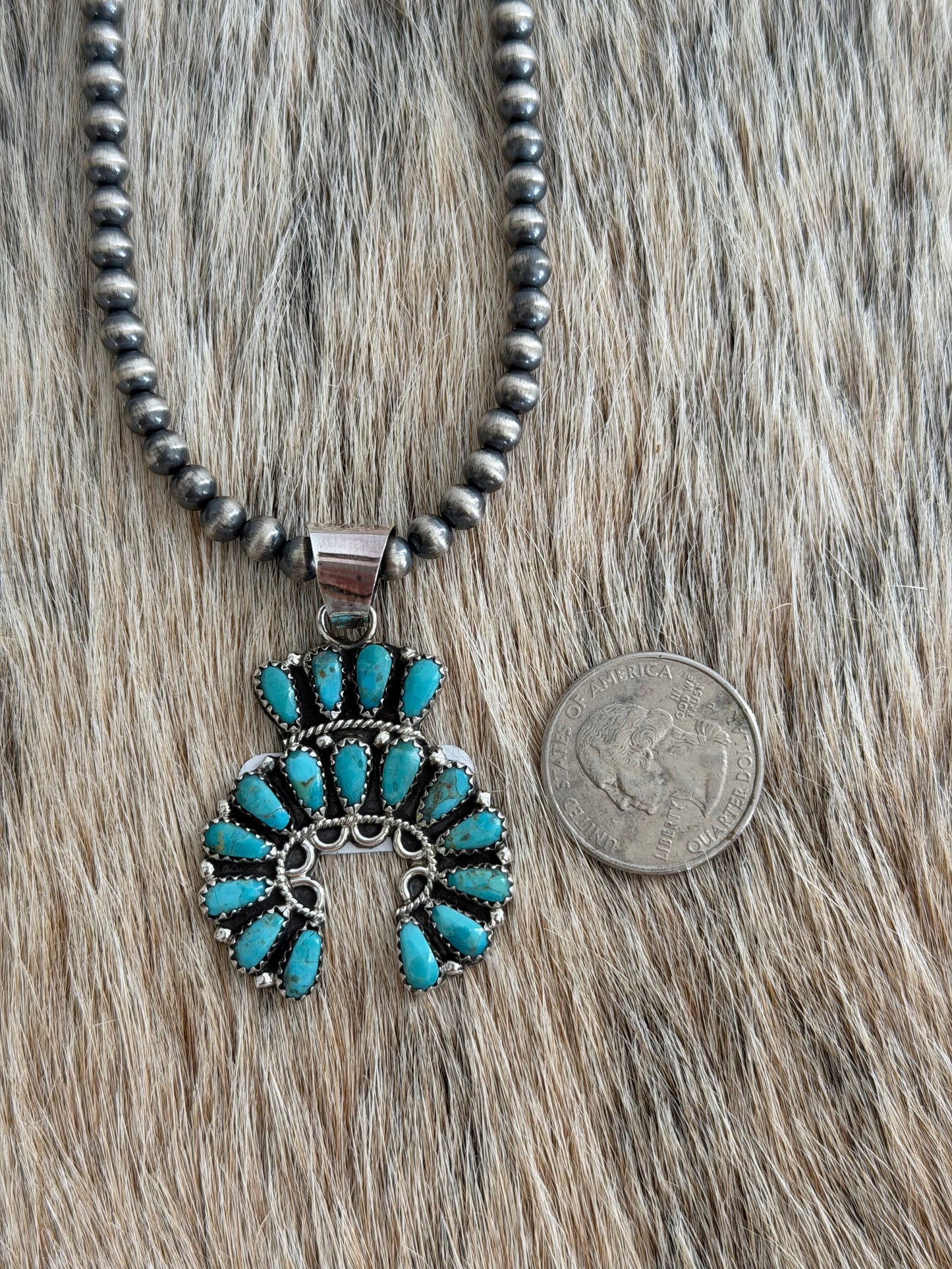 5mm 16" Sterling Pearls with Turquoise Pendant