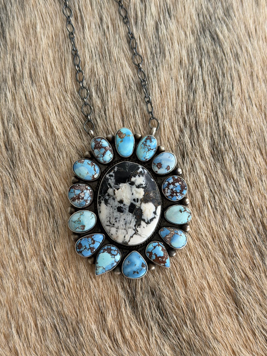 Golden Hills Turquoise and White Buffalo Cluster Necklace