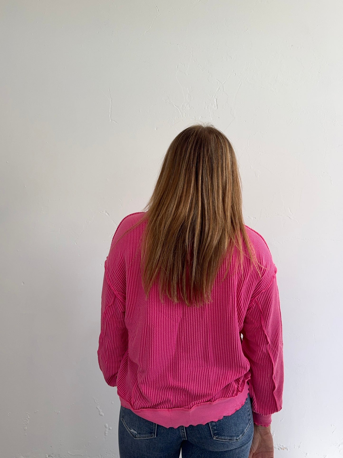 Hot Pink Ribbed Long Sleeve Top